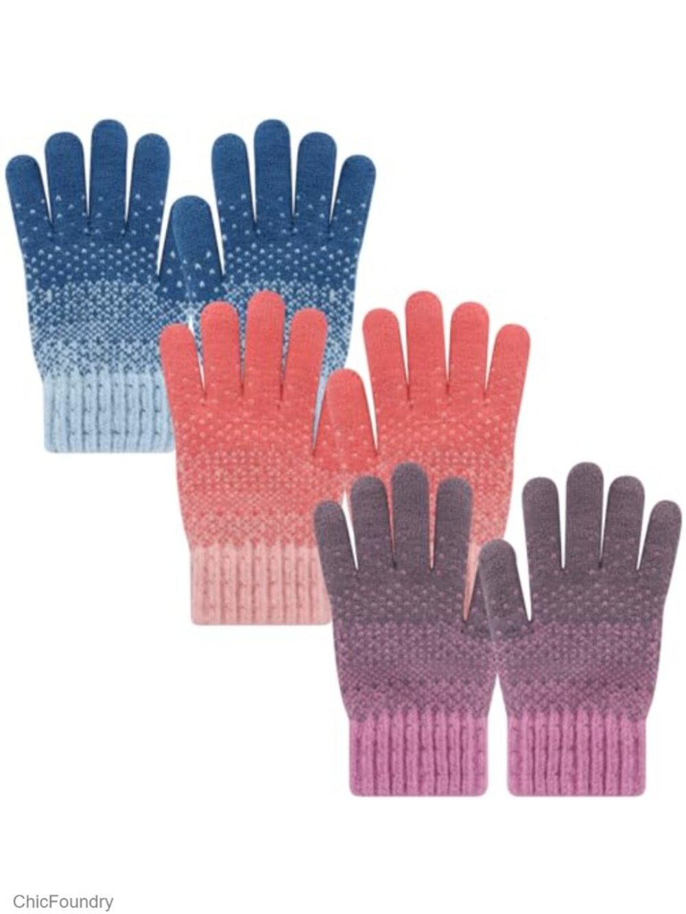 3 Pairs Soft Wool Lined Knit Gloves for Toddler Kids